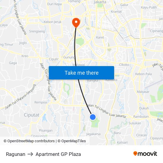 Ragunan to Apartment GP Plaza map