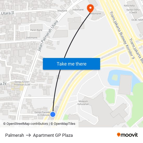 Palmerah to Apartment GP Plaza map