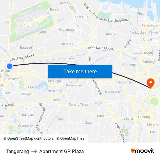 Tangerang to Apartment GP Plaza map