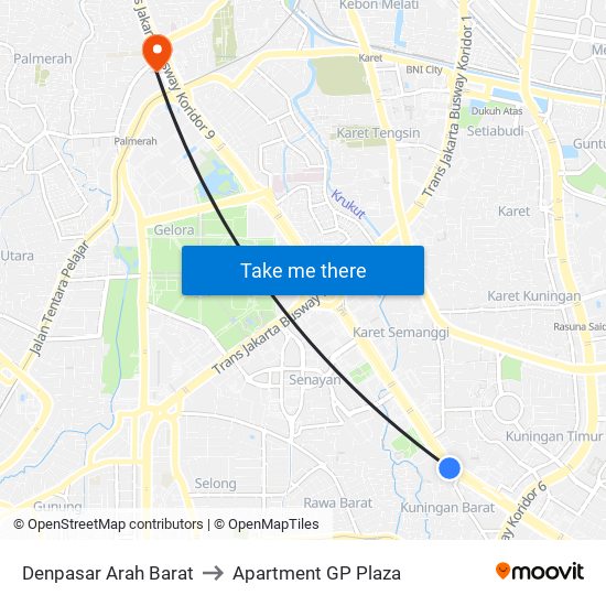 Denpasar Arah Barat to Apartment GP Plaza map