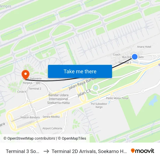 Terminal 3 Soekarno-Hatta to Terminal 2D Arrivals, Soekarno Hatta International Airport. map