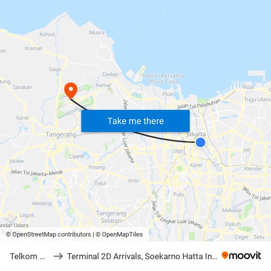 Telkom Grapari to Terminal 2D Arrivals, Soekarno Hatta International Airport. map