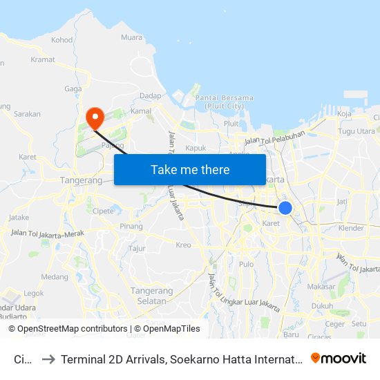 Cikini to Terminal 2D Arrivals, Soekarno Hatta International Airport. map