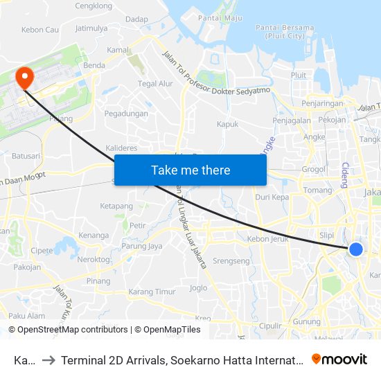 Karet to Terminal 2D Arrivals, Soekarno Hatta International Airport. map