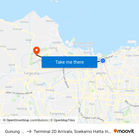 Gunung Sahari to Terminal 2D Arrivals, Soekarno Hatta International Airport. map