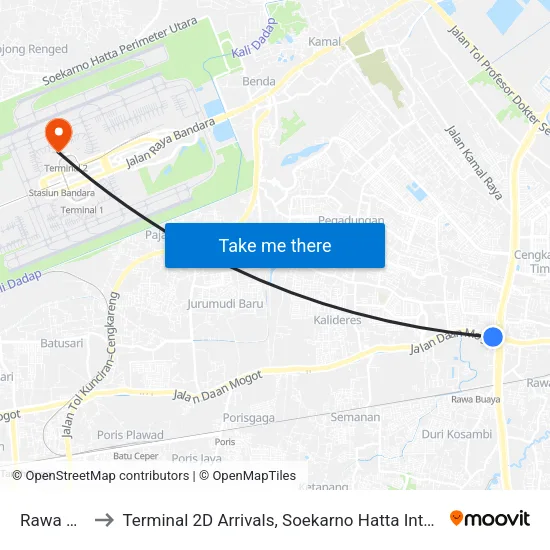 Rawa Buaya to Terminal 2D Arrivals, Soekarno Hatta International Airport. map