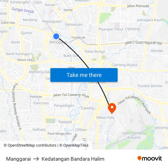 Manggarai to Kedatangan Bandara Halim map