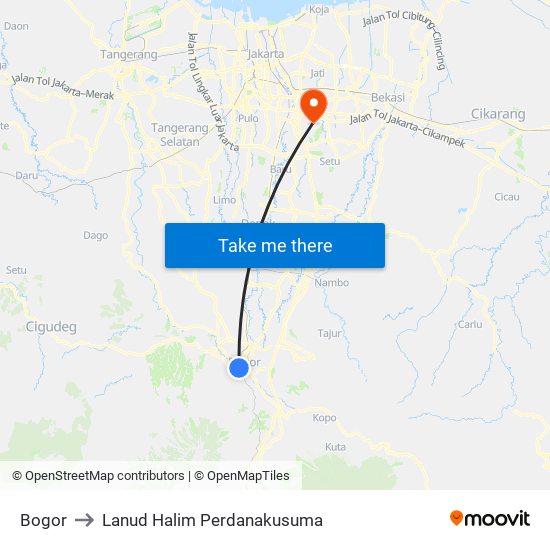 Bogor to Lanud Halim Perdanakusuma map