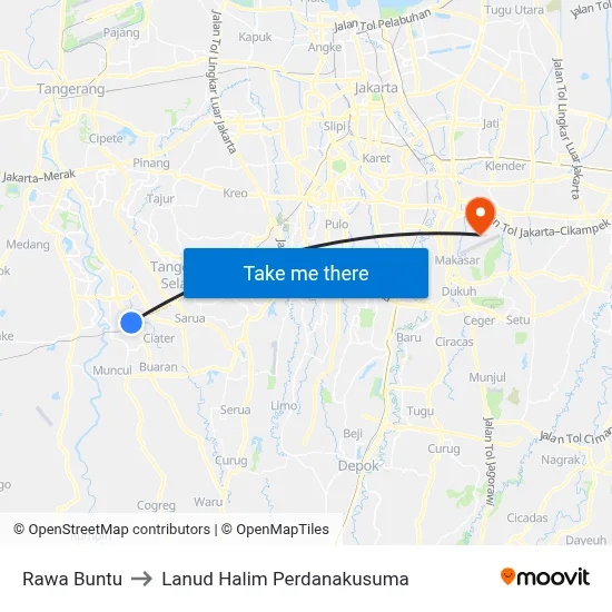 Rawa Buntu to Lanud Halim Perdanakusuma map
