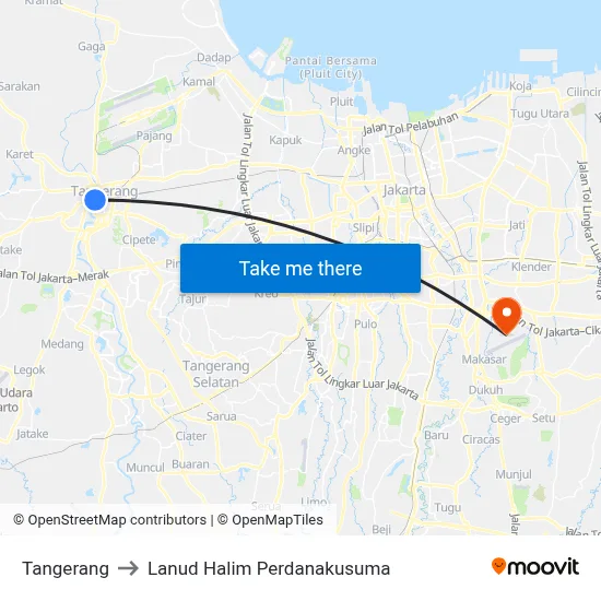 Tangerang to Lanud Halim Perdanakusuma map
