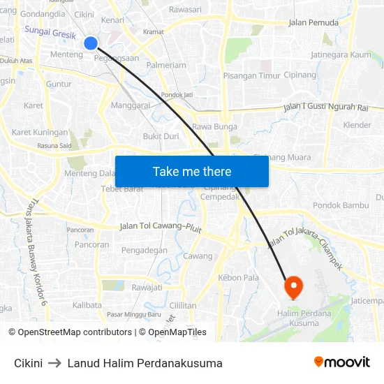 Cikini to Lanud Halim Perdanakusuma map