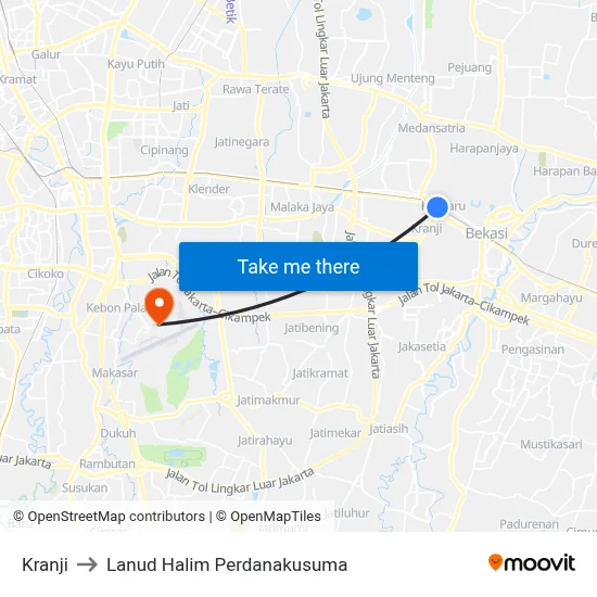 Kranji to Lanud Halim Perdanakusuma map
