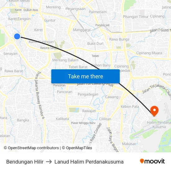 Bendungan Hilir to Lanud Halim Perdanakusuma map