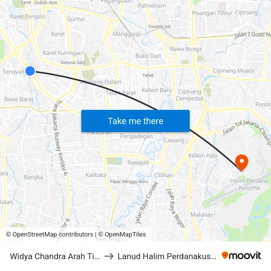 Widya Chandra Arah Timur to Lanud Halim Perdanakusuma map