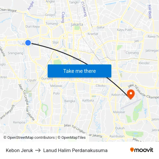 Kebon Jeruk to Lanud Halim Perdanakusuma map