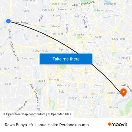 Rawa Buaya to Lanud Halim Perdanakusuma map
