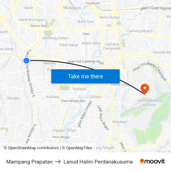 Mampang Prapatan to Lanud Halim Perdanakusuma map