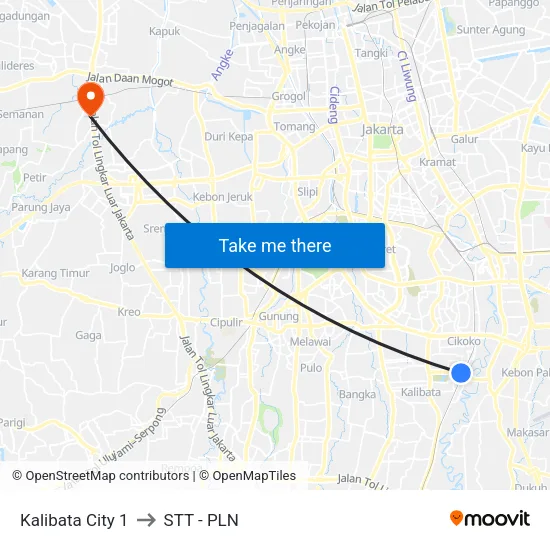 Kalibata City 1 to STT - PLN map