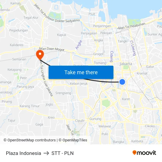 Plaza Indonesia to STT - PLN map