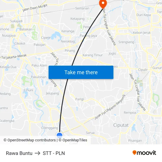 Rawa Buntu to STT - PLN map