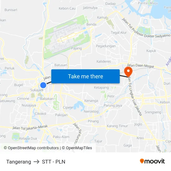Tangerang to STT - PLN map