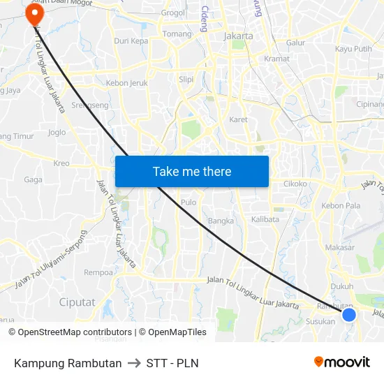 Kampung Rambutan to STT - PLN map