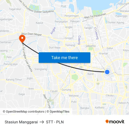 Stasiun Manggarai to STT - PLN map