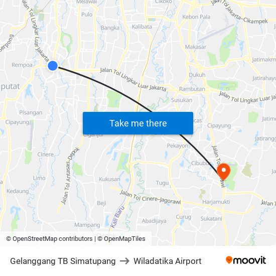 Gelanggang TB Simatupang to Wiladatika Airport map