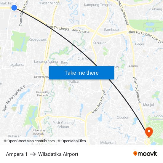 Ampera 1 to Wiladatika Airport map