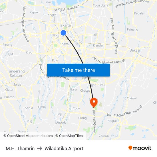 M.H. Thamrin to Wiladatika Airport map