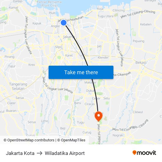 Jakarta Kota to Wiladatika Airport map