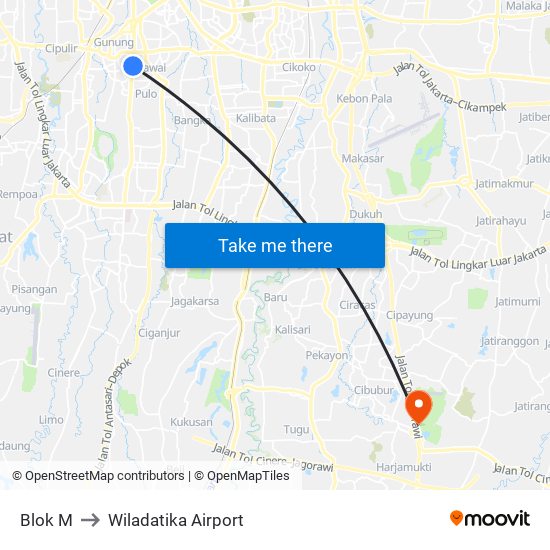 Blok M to Wiladatika Airport map