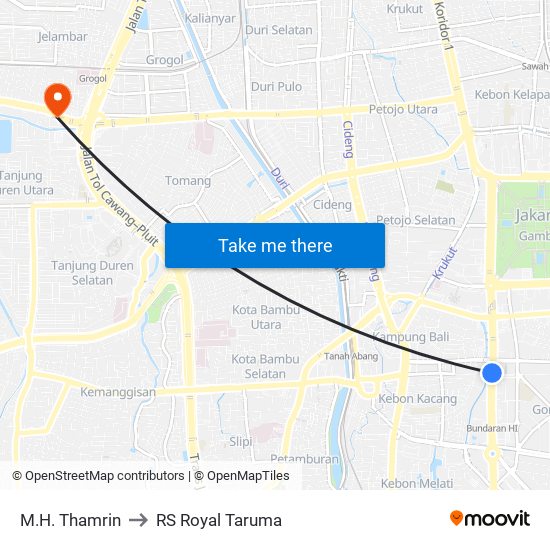 M.H. Thamrin to RS Royal Taruma map