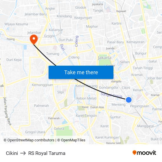 Cikini to RS Royal Taruma map