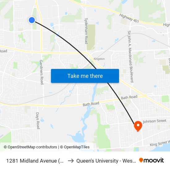 1281 Midland Avenue (East Side) to Queen's University - West Campus map