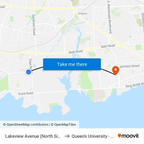 Lakeview Avenue (North Side Of Henderson) to Queen's University - West Campus map