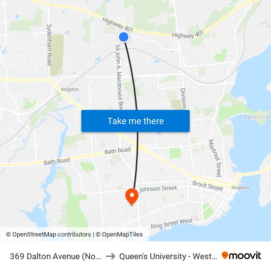 369 Dalton Avenue (North Side) to Queen's University - West Campus map