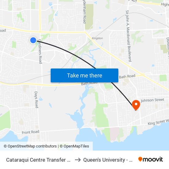 Cataraqui Centre Transfer Point Platform 4 to Queen's University - West Campus map