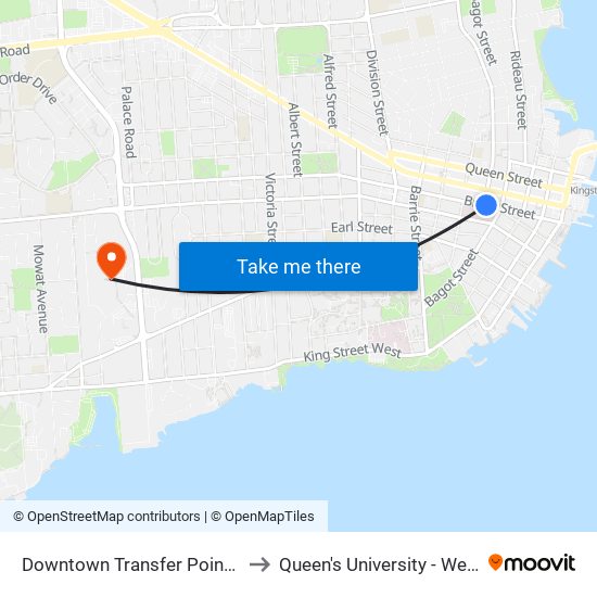 Downtown Transfer Point Platform 1 to Queen's University - West Campus map