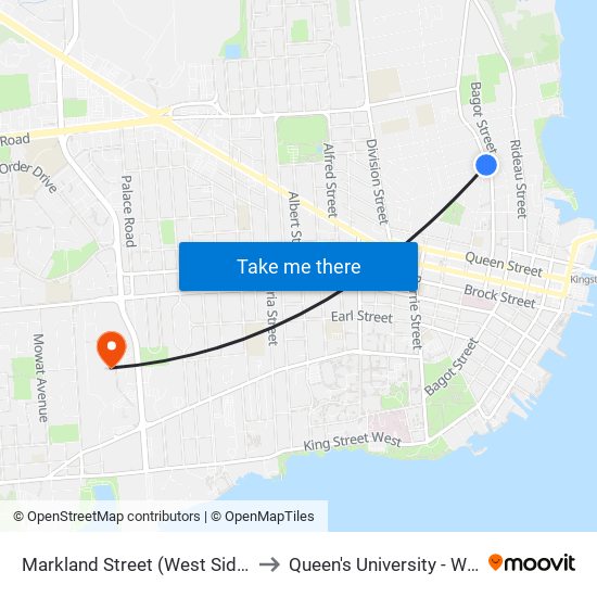 Markland Street (West Side Of Montreal) to Queen's University - West Campus map