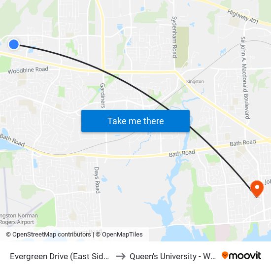 Evergreen Drive (East Side Of Rosanna) to Queen's University - West Campus map