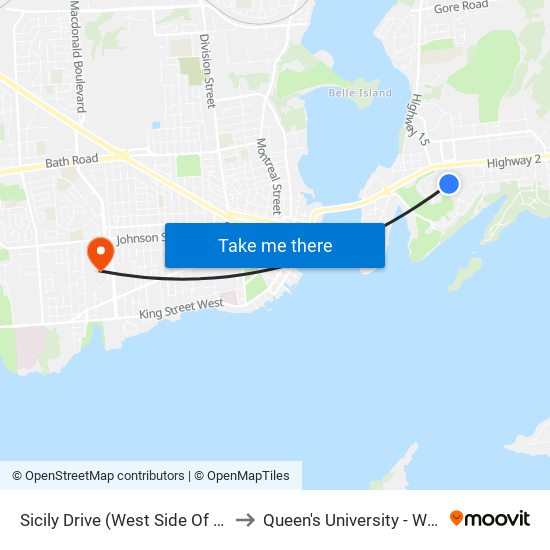 Sicily Drive (West Side Of Niagara Park) to Queen's University - West Campus map