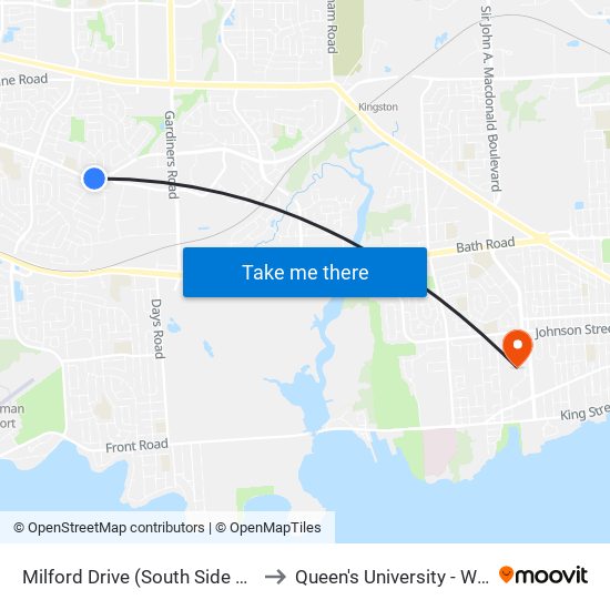 Milford Drive (South Side Of Taylor-Kidd) to Queen's University - West Campus map