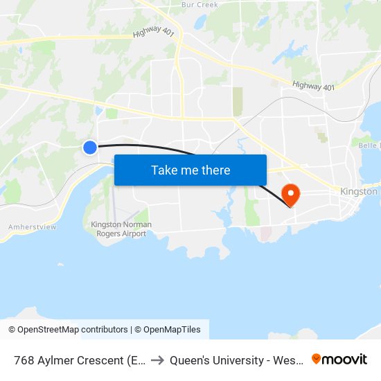 768 Aylmer Crescent (East Side) to Queen's University - West Campus map