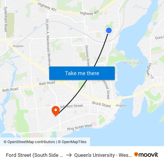 Ford Street (South Side Of Weller) to Queen's University - West Campus map
