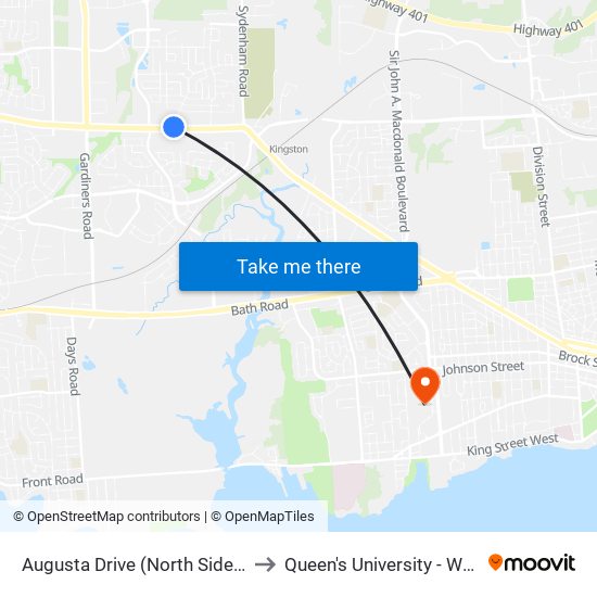 Princess / Augusta to Queen's University - West Campus map