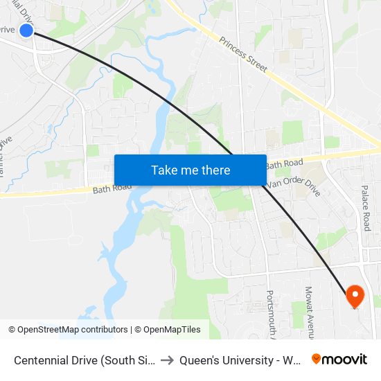 Centennial Drive (South Side Of Davis) to Queen's University - West Campus map