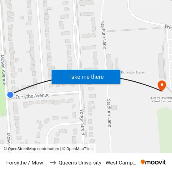 Forsythe / Mowat to Queen's University - West Campus map