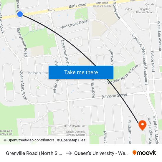 Bath / Grenville to Queen's University - West Campus map