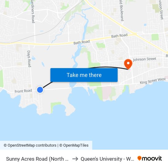 Front / Sunny Acres to Queen's University - West Campus map